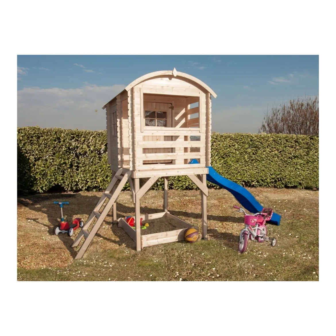 Casetta in Legno per Bambini Torretta Palafitta Scivolo Parco Giochi da Giardino
