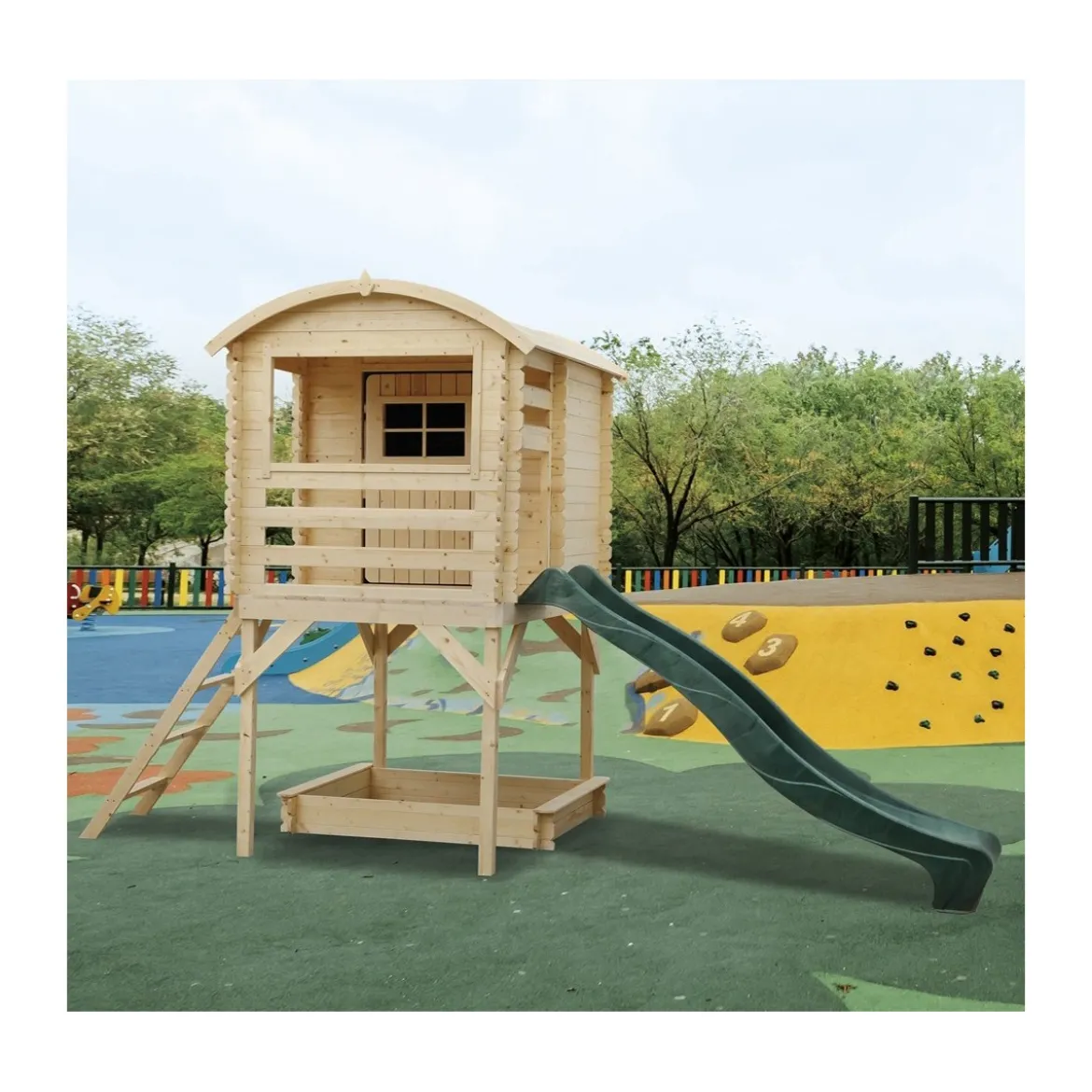 Casetta in Legno per Bambini Torretta Palafitta Scivolo Parco Giochi da Giardino