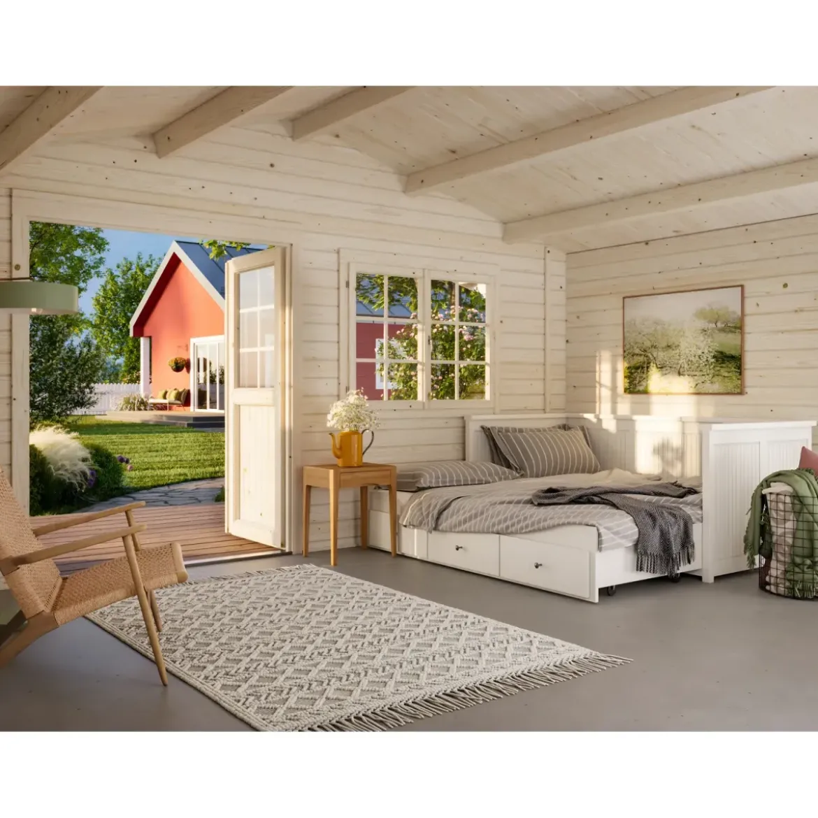 Casetta in Legno 500x445 cm Blockhouse 40 mm Doppia Porta Finestra