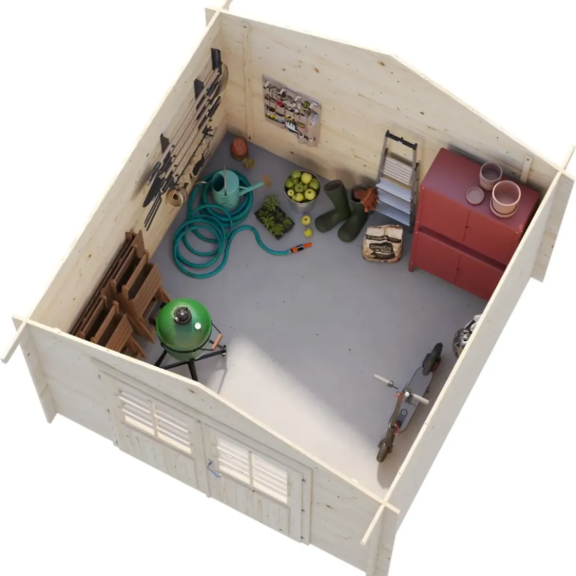 Casetta in Legno 276x330 cm Blockhouse 28 mm Doppia Porta Finestrata