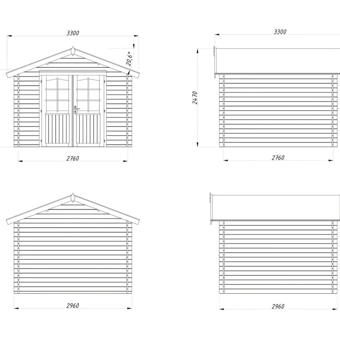 Casetta in Legno 276x330 cm Blockhouse 28 mm Doppia Porta Finestrata