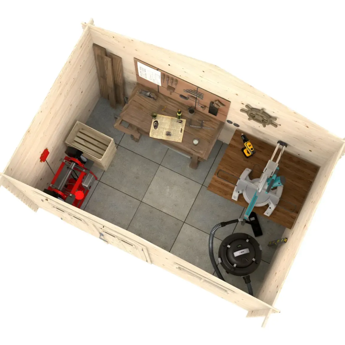 Casetta in Legno 320x205 cm Blockhouse 19 mm Porta Doppia Finestra
