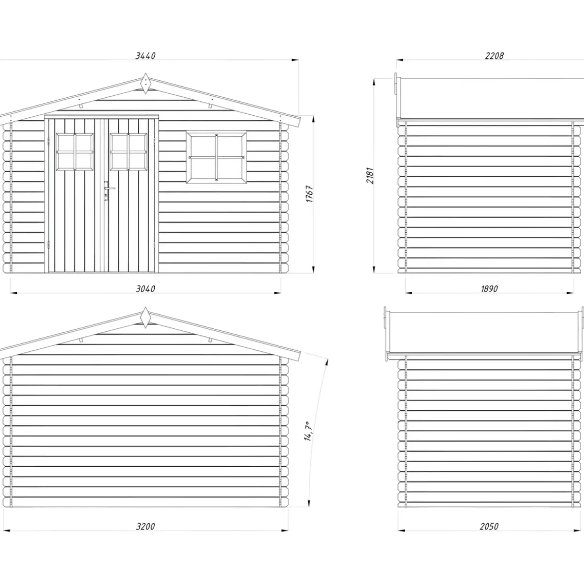 Casetta in Legno 320x205 cm Blockhouse 19 mm Porta Doppia Finestra
