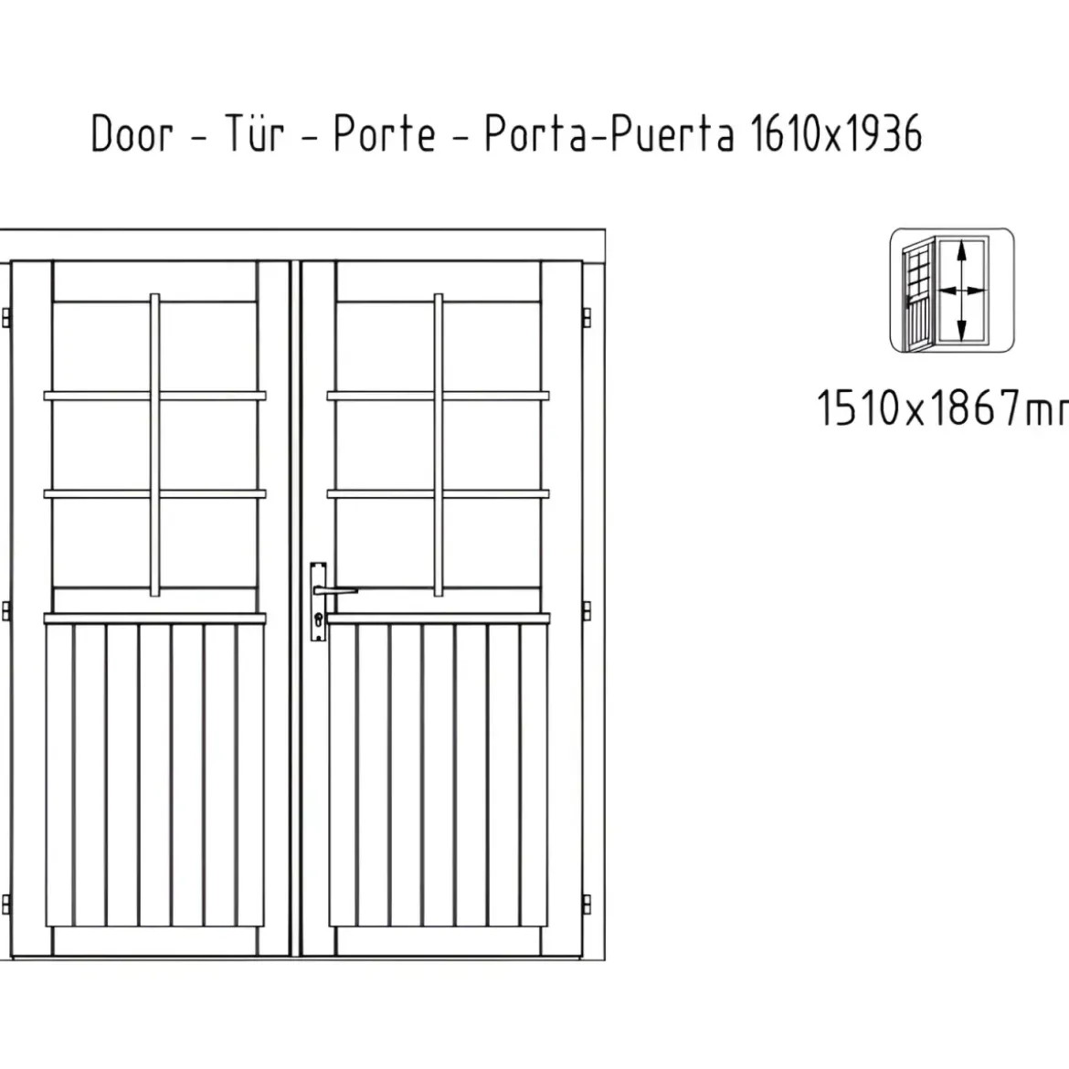 Casetta in Legno 446x446 cm Blockhouse 40 mm Doppia Porta Finestra