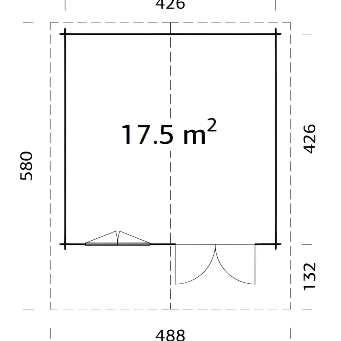 Casetta in Legno 446x446 cm Blockhouse 40 mm Doppia Porta Finestra