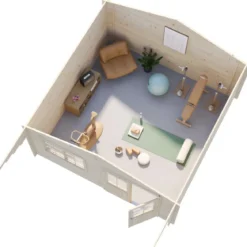 Casetta in Legno 446x446 cm Blockhouse 40 mm Doppia Porta Finestra