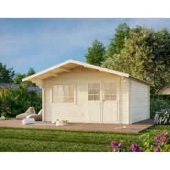 Casetta in Legno 446x446 cm Blockhouse 40 mm Doppia Porta Finestra
