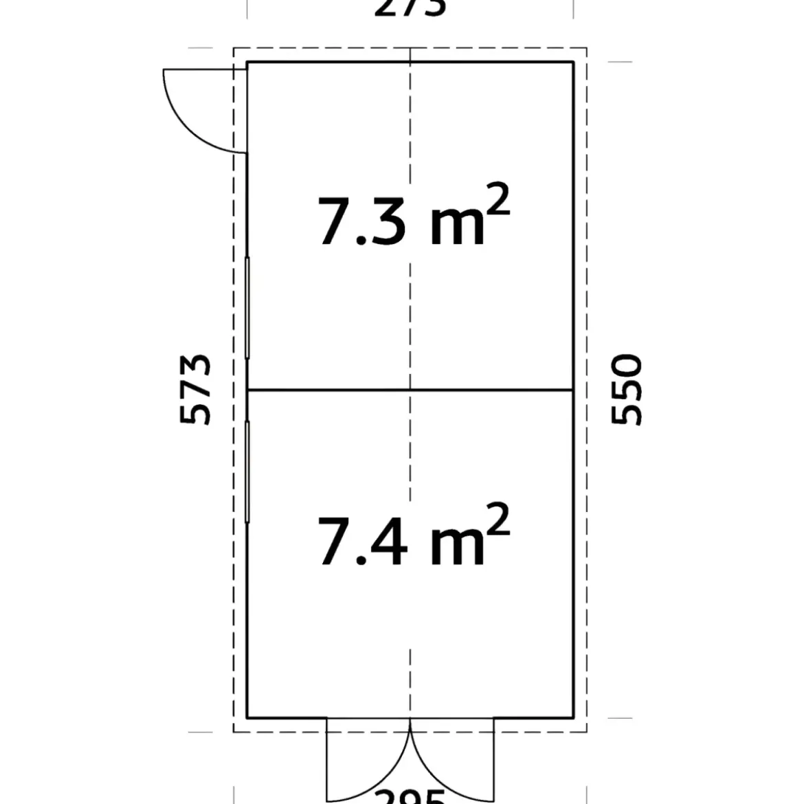 Casetta in Legno 273x550 cm 16 mm Doppia Porta Finestre con Pavimento