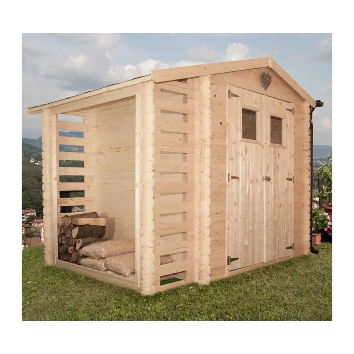 Casetta in Legno 2.5x2 Legnaia 19mm Giardino Esterno Attrezzi Blockhouse Rimessa