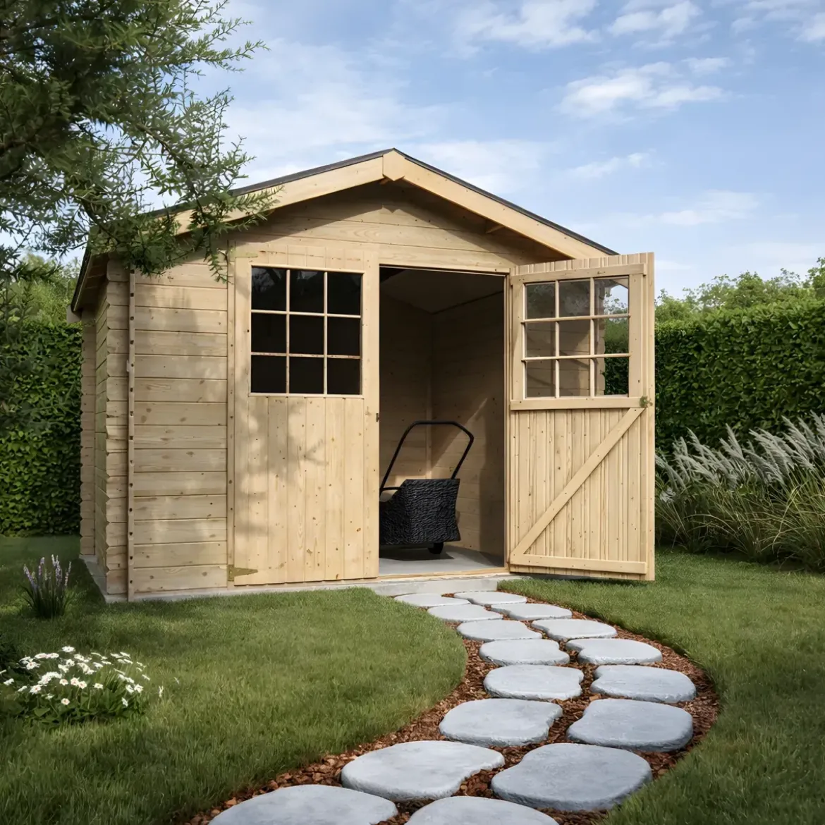 Casetta in Legno 3x3 mt 28 mm Block House Moderna Porta Attrezzi da Giardino