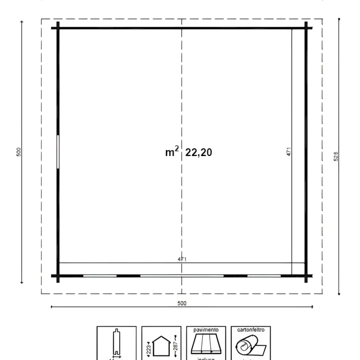 Casetta in Legno 5x5 mt 44 mm Rimessa Attrezzi Blockhouse da Giardino