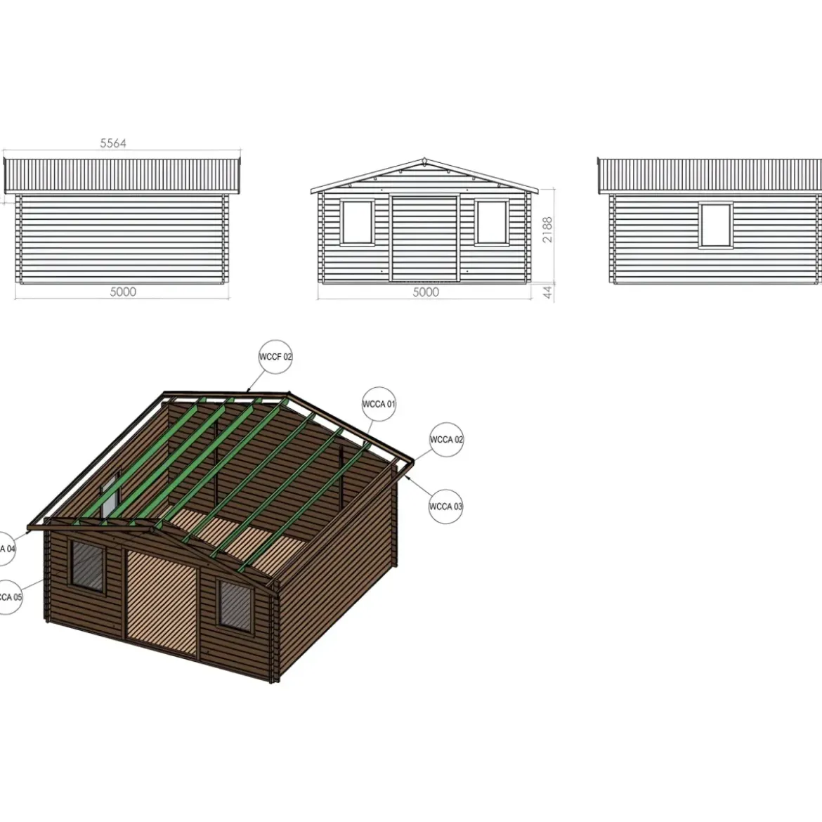 Casetta in Legno 5x5 mt 44 mm Rimessa Attrezzi Blockhouse da Giardino