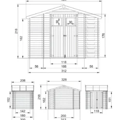 Casetta in Legno 328x206x218 cm Box Legnaia con Pavimento