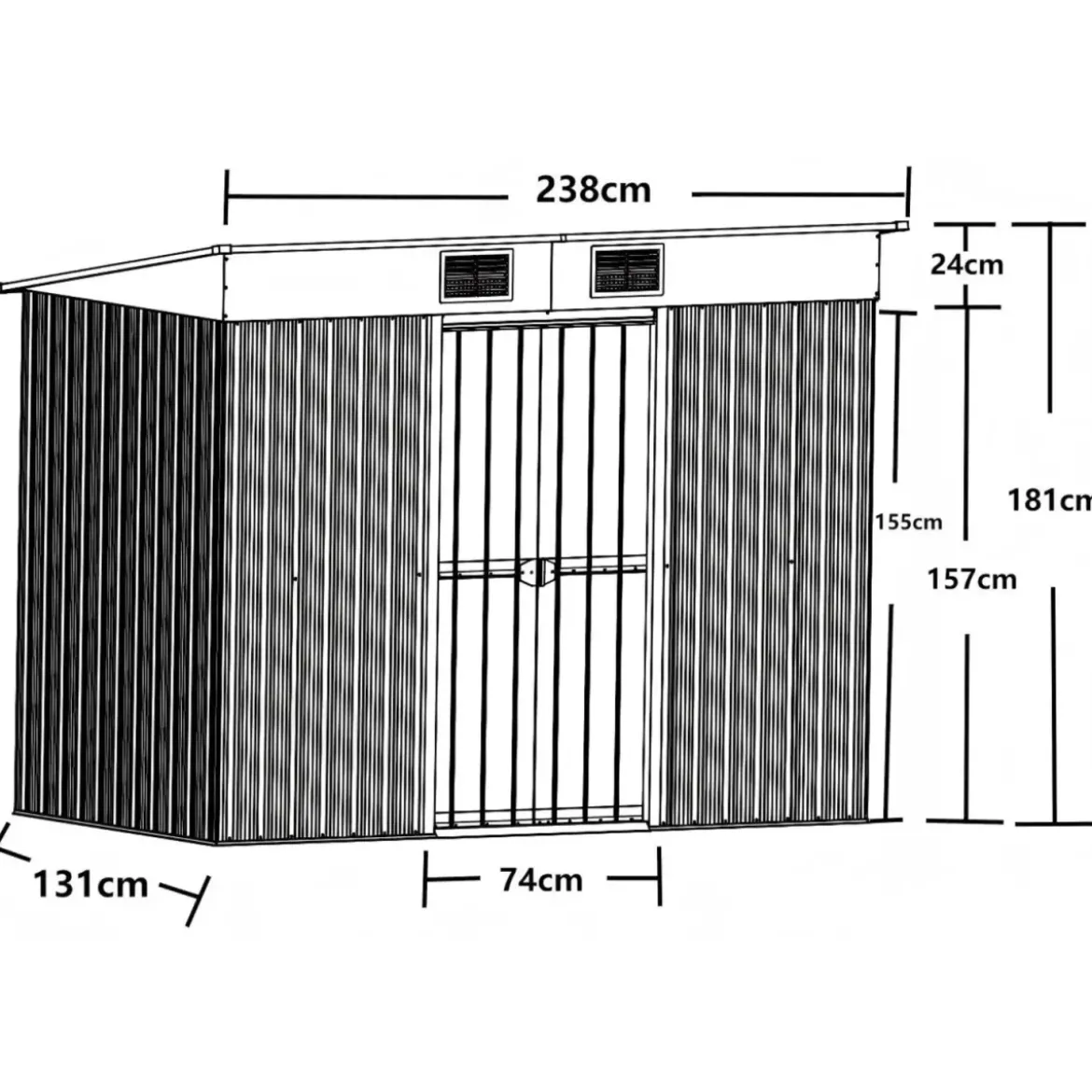 Casetta in Metallo 238x131 cm Rimessa Attrezzi con Tetto Monofalda