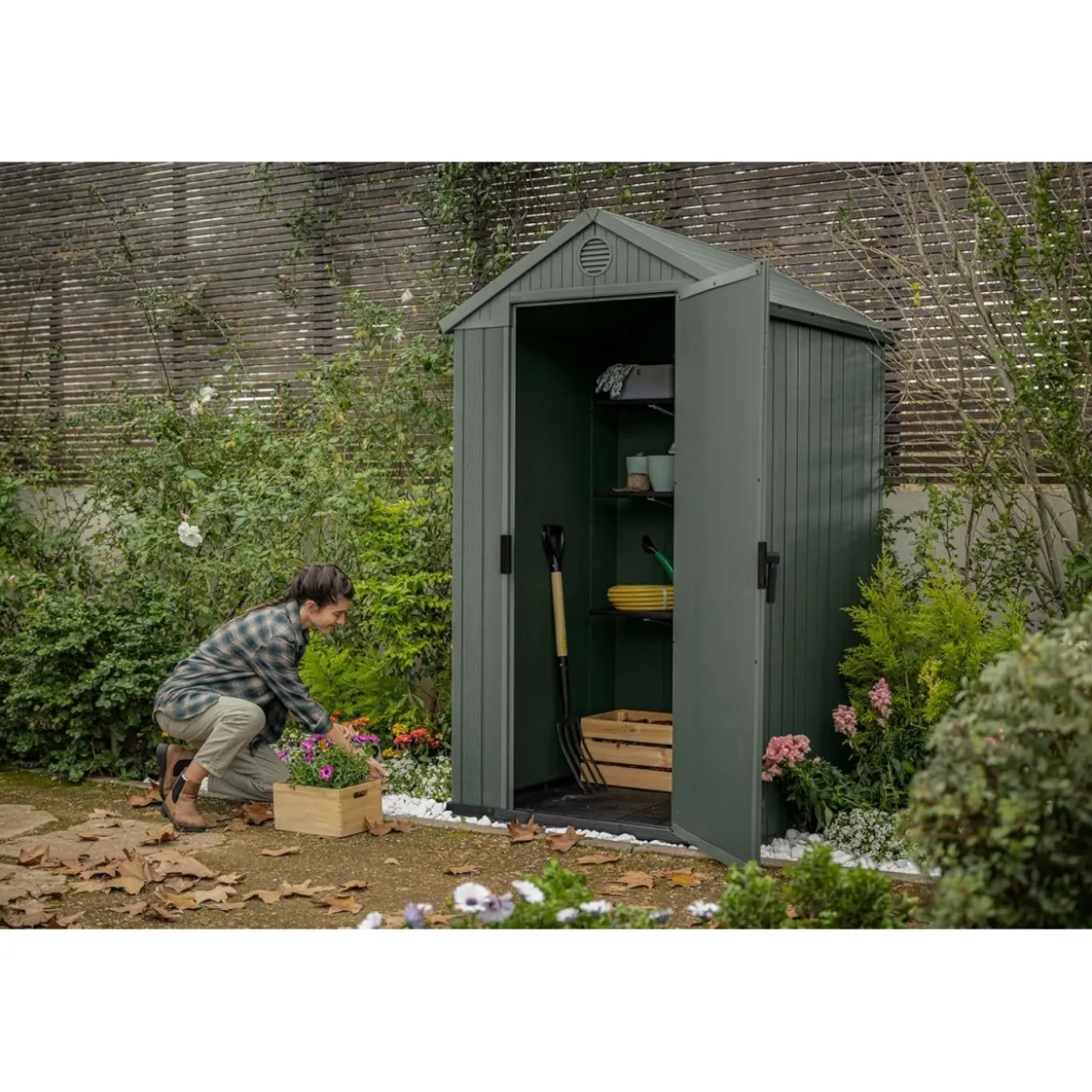 Casetta Keter Darwin 4x4 Evotech Verde in resina 124x117 cm da giardino