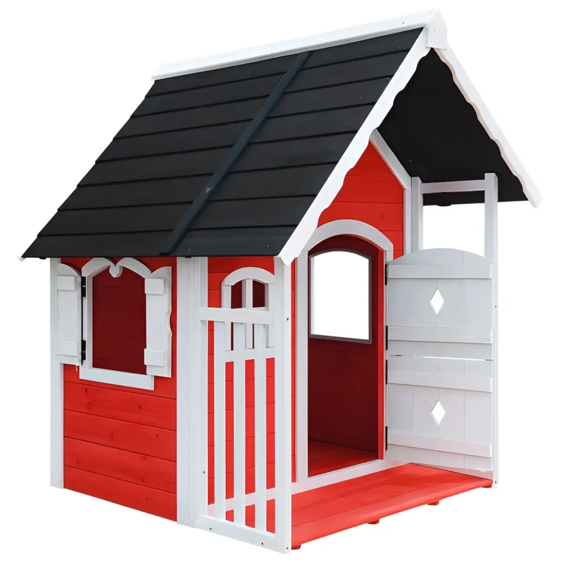 Casetta Legno per Bambini 113x97 cm Rosso con Pavimento da Giardino