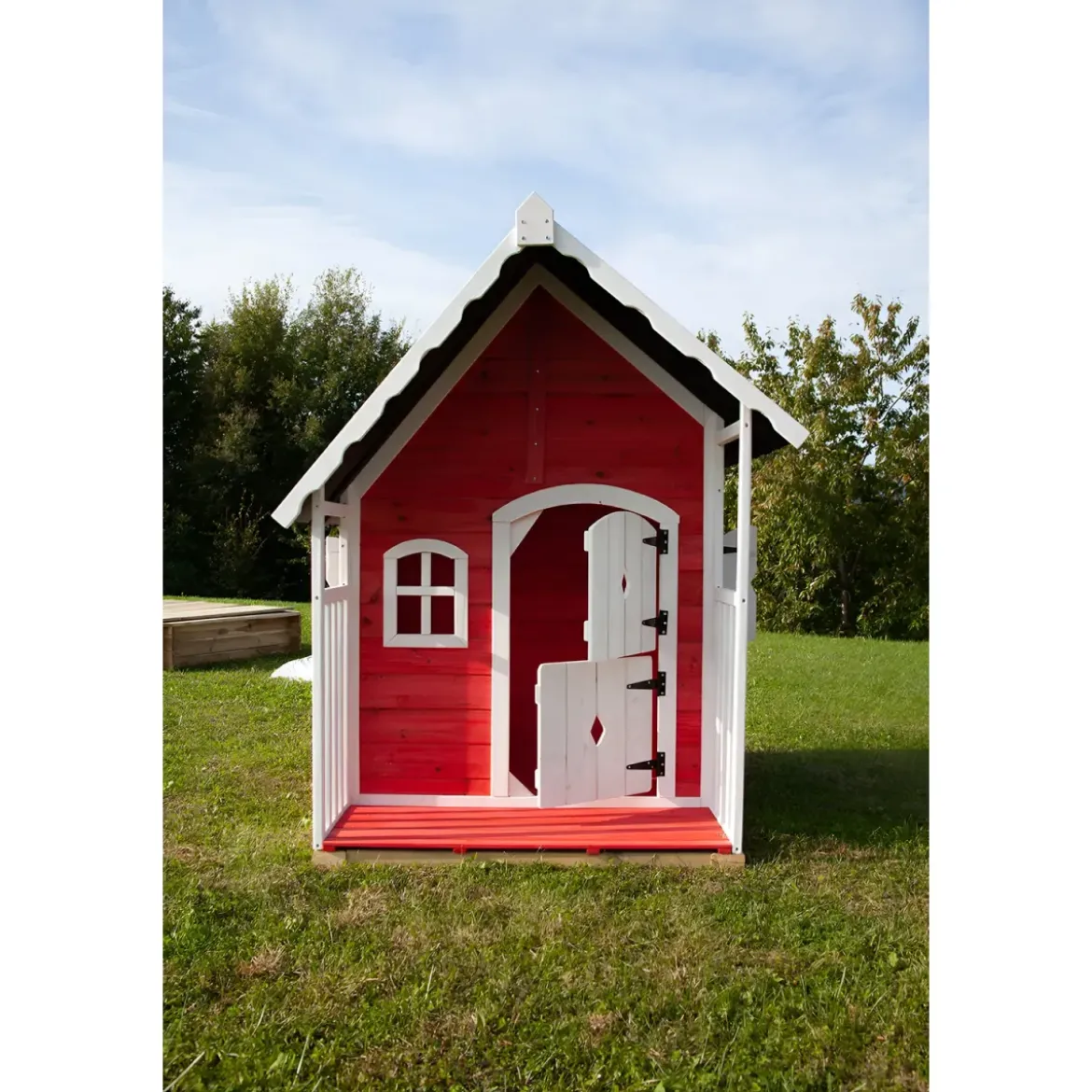 Casetta Legno per Bambini 113x97 cm Rosso con Pavimento da Giardino