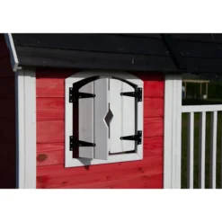 Casetta Legno per Bambini 113x97 cm Rosso con Pavimento da Giardino