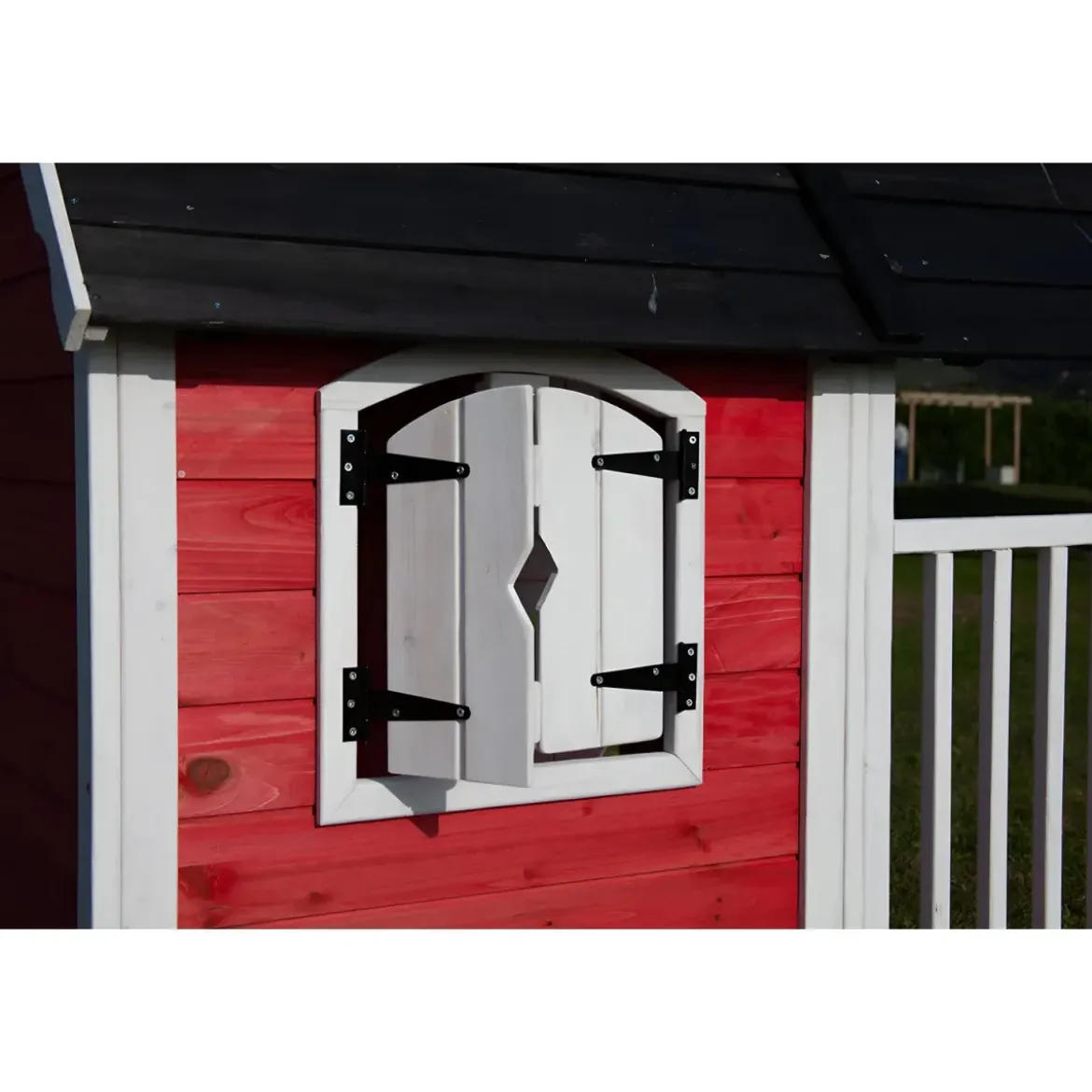 Casetta Legno per Bambini 113x97 cm Rosso con Pavimento da Giardino