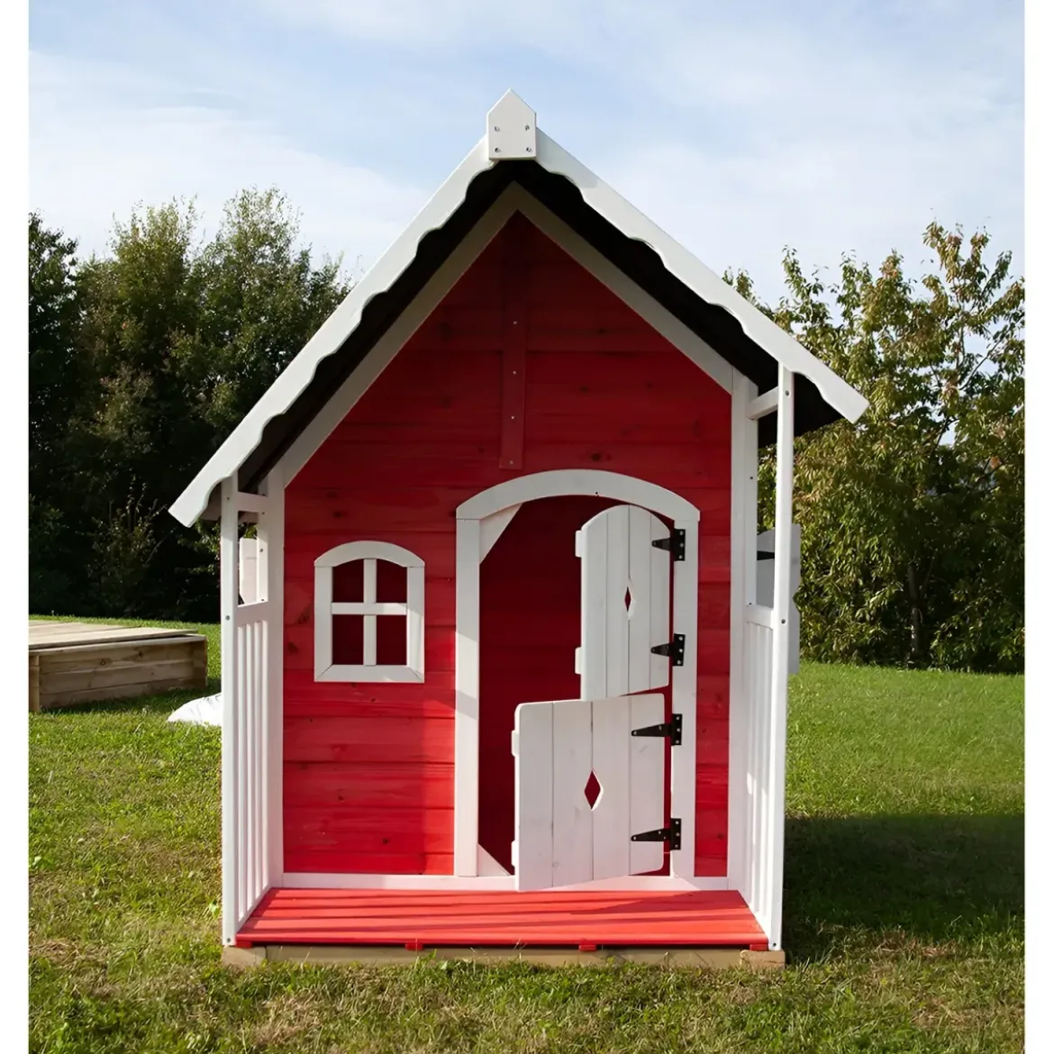 Casetta Legno per Bambini 113x97 cm Rosso con Pavimento da Giardino