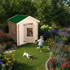 Casetta per Bambini in Legno Snoopy 98x98x112cm con Porta Finestrata