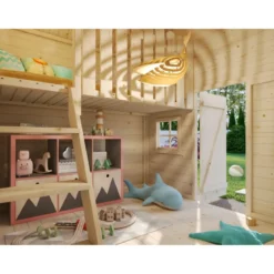 Casetta per Bambini in Legno 220x180 cm Soppalco Interno da Esterno