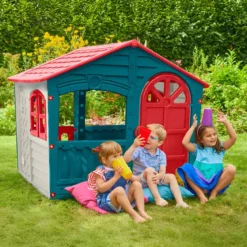 Casetta per Bambini in Plastica con Porta e Finestre Apribili Verde