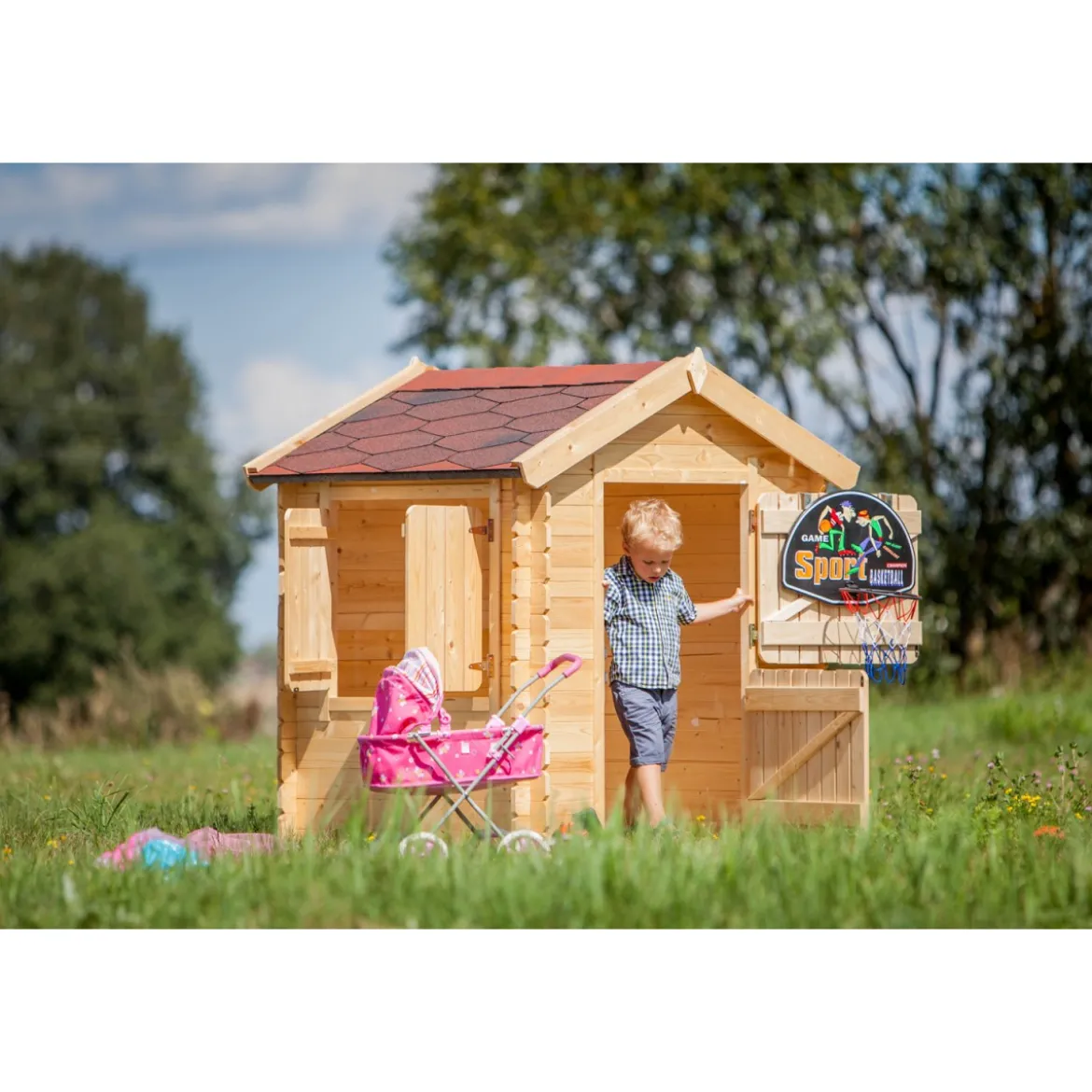 Casetta per Bambini Timbela in Pannelli di Legno per Gioco all'Aperto