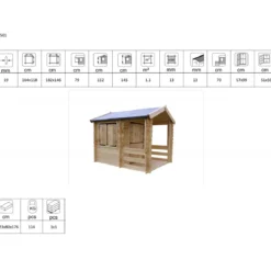 Casetta Timbela per Bambini in Legno con Veranda da Esterno e Giardino