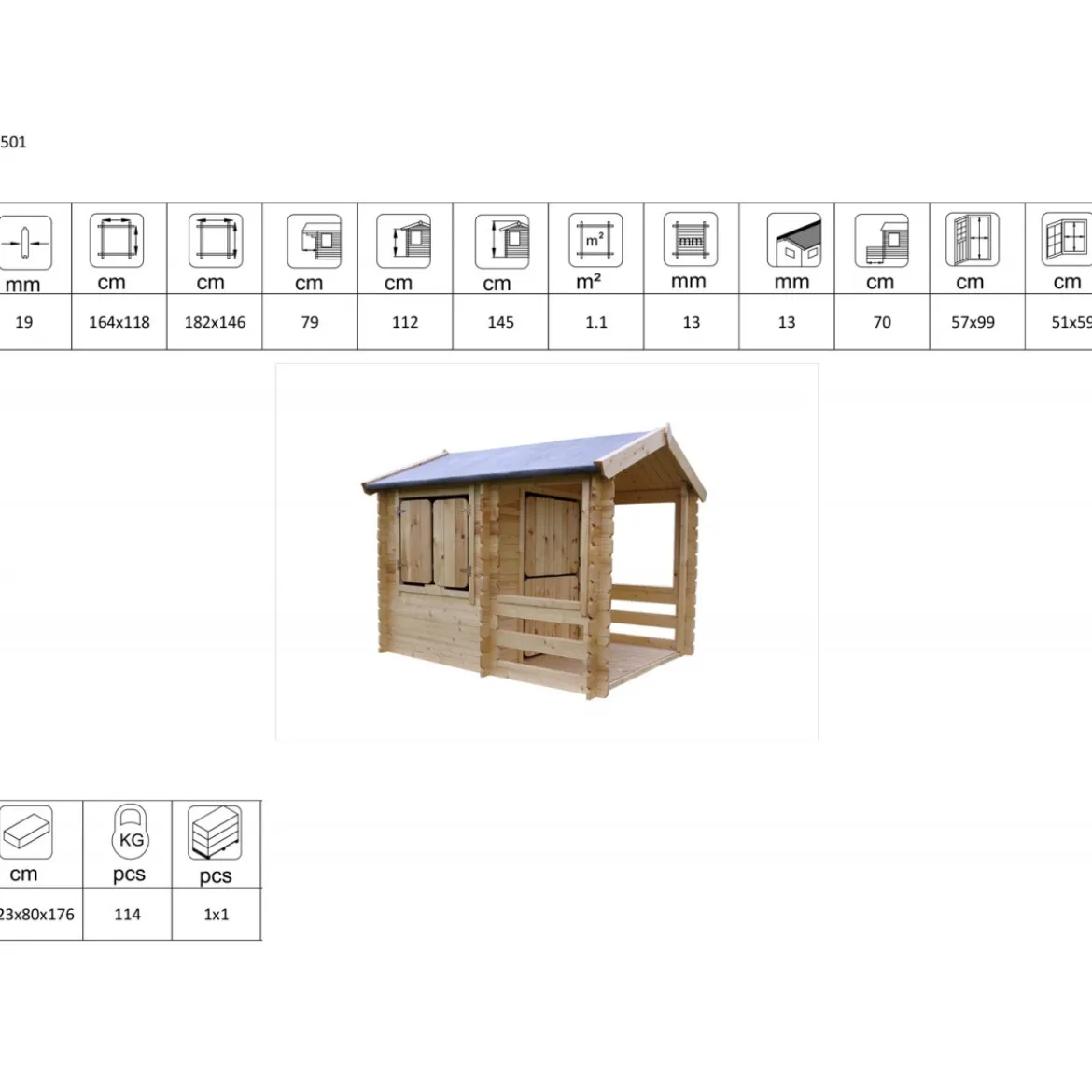 Casetta Timbela per Bambini in Legno con Veranda da Esterno e Giardino