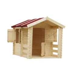 Casetta Timbela per Bambini in Legno con Veranda da Esterno e Giardino