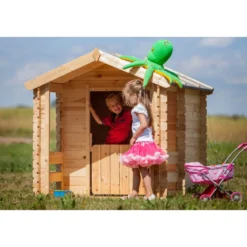 Casetta Timbela per Bambini in Legno con Veranda da Esterno e Giardino