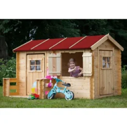 Casetta Timbela per Bambini in Legno Grande con Finestre da Giardino