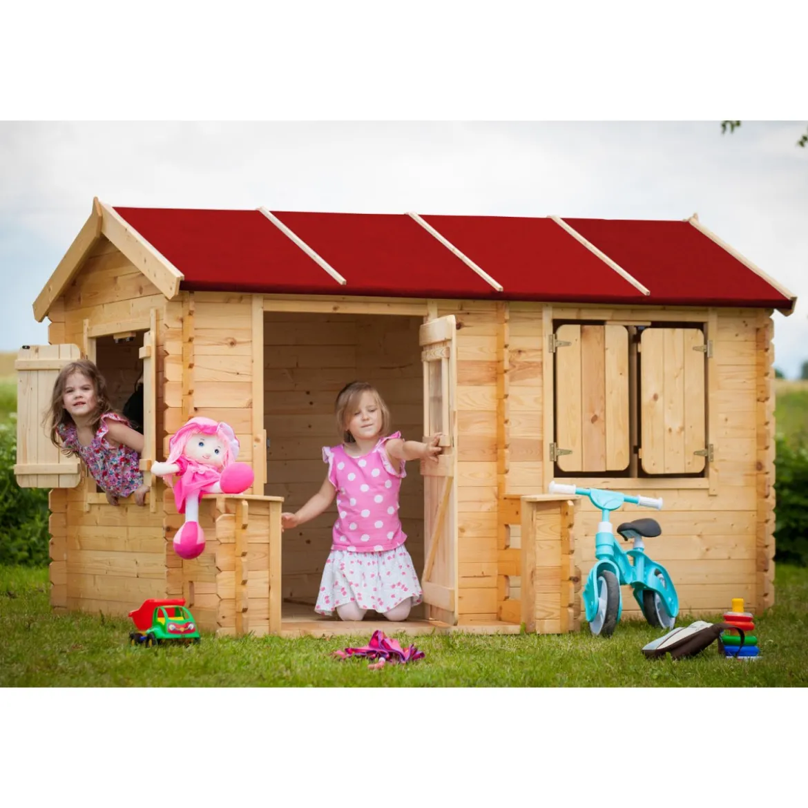 Casetta Timbela per Bambini in Legno Grande con Finestre da Giardino