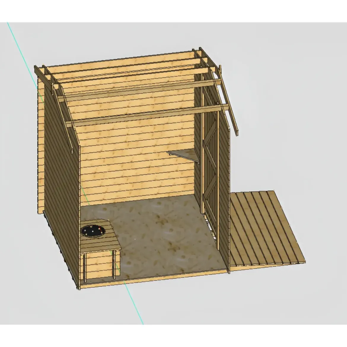 Casetta WC a Secco Legno Abete Persone con Mobilità Ridotta 210x221 cm