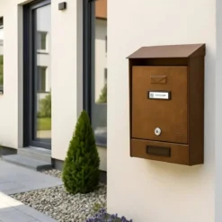Cassetta Lettere da Esterno in Acciaio Ruggine con Tetto Parapioggia