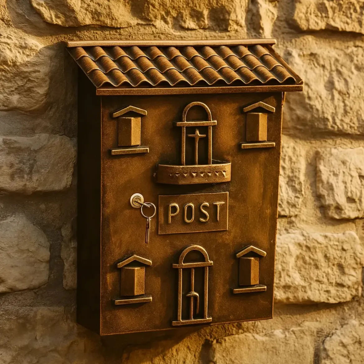 Cassetta Postale da Esterno in Ferro Ramata a Casetta Tetto Antipioggia