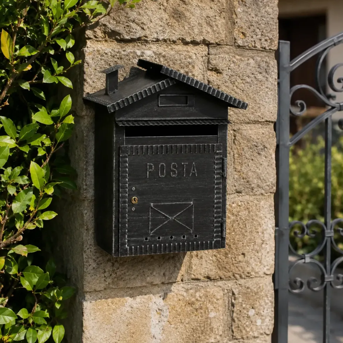 Cassetta Postale in Ferro Battuto Nero da Esterno Modello Casetta