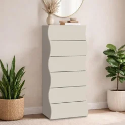 Cassettiera 6 Cassetti in Legno Beige Cachemire per Camera Ingresso