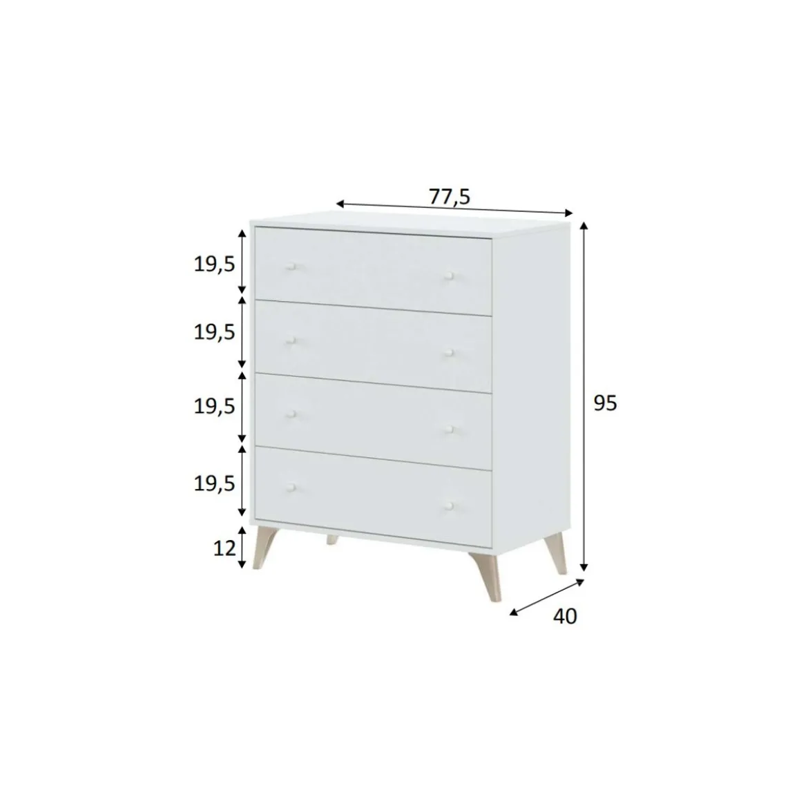 Cassettiera Como Bianco 4 Cassetti Cassettone Camera Letto Cameretta Settimino