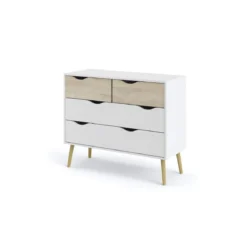 Cassettiera Como Bianco Rovere 4 Cassetti Cassettone Camera da Letto Cameretta