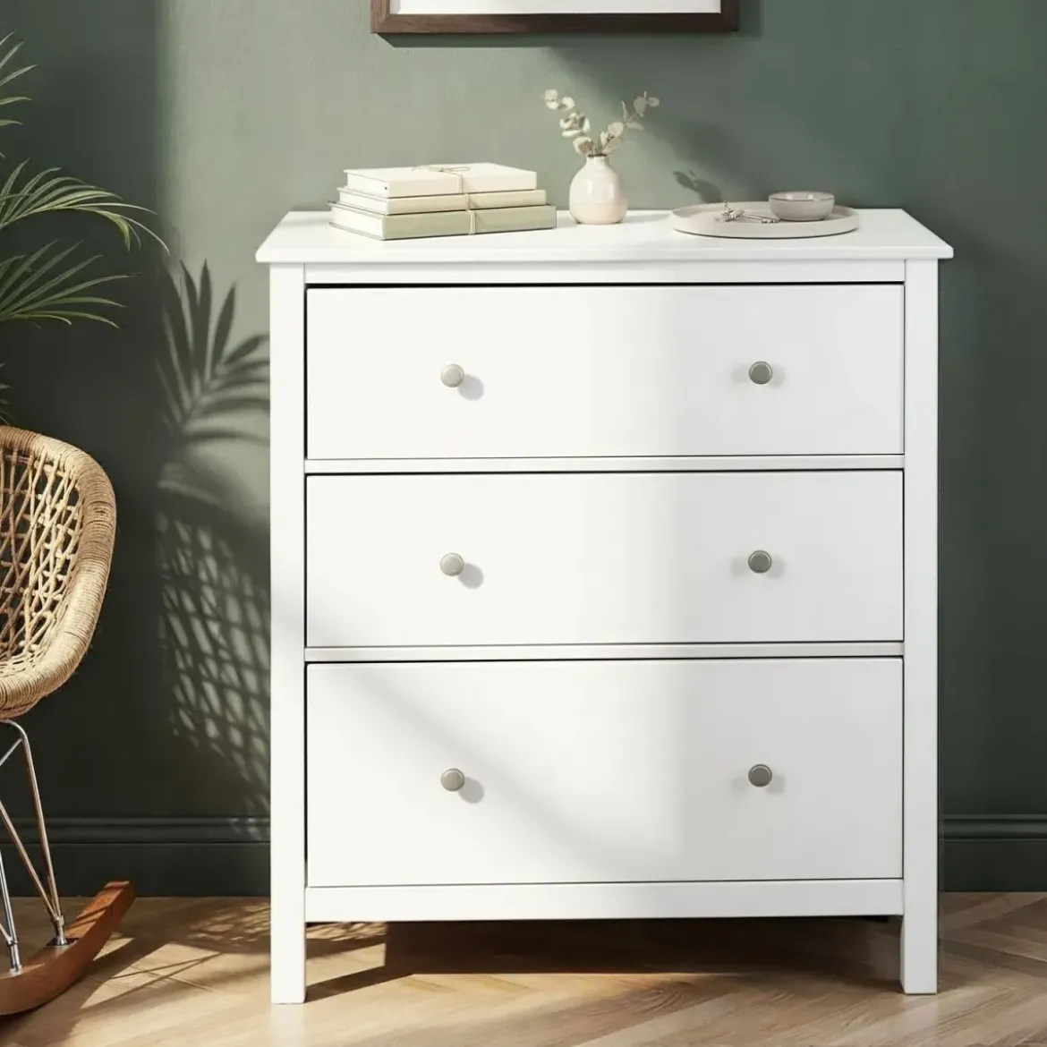 Cassettiera Credenza da Cucina 3 Cassetti in Legno Bianco Moderna