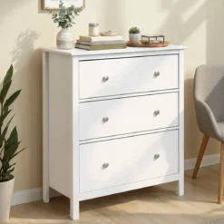 Cassettiera Credenza da Cucina 3 Cassetti in Legno Bianco Moderna