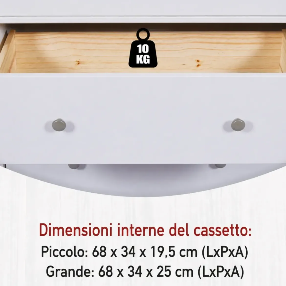 Cassettiera Credenza da Cucina 4 Cassetti in Legno Bianco Moderna
