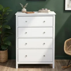 Cassettiera Credenza da Cucina 4 Cassetti in Legno Bianco Moderna