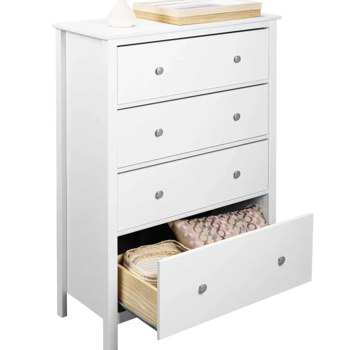Cassettiera Credenza da Cucina 4 Cassetti in Legno Bianco Moderna