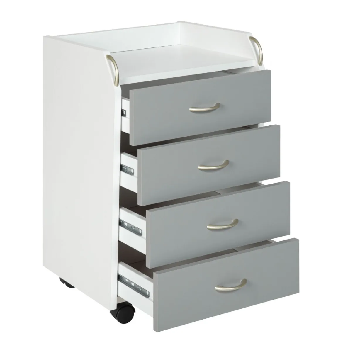 Cassettiera da Scrivania 4 Cassetti Bianco Grigio Ruote Scrivania