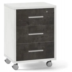 Cassettiera da Scrivania Ruote Bianco Nero 3 Cassetti con Chiave Ufficio
