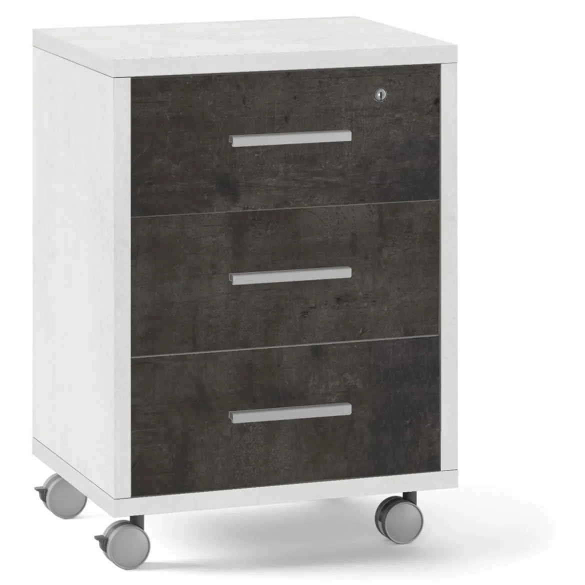Cassettiera da Scrivania Ruote Bianco Nero 3 Cassetti con Chiave Ufficio