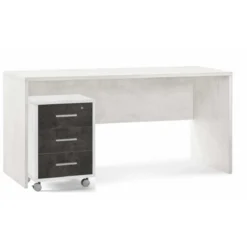 Cassettiera da Scrivania Ruote Bianco Nero 3 Cassetti con Chiave Ufficio